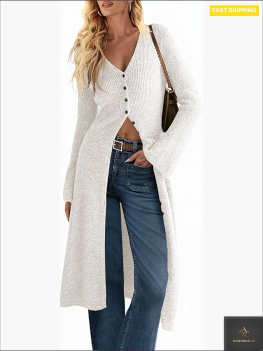 Oversized Bell Sleeve Cardigan Open Front Button Down Knit Midi Dress Chic